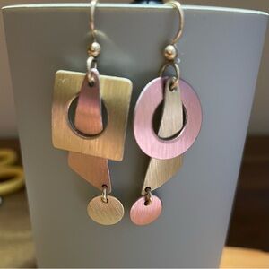 Fun and Funky Mixed Metal Geometric Drop Earrings